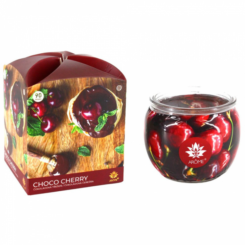 ARÔME svíčka 90 g – Choco Cherry ve skle a flower boxu